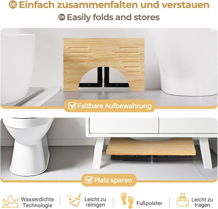 Yorbay Toilettenhocker Metall mit Holz, Kackhocker für Erwachsene, Anti-Rutsch Verstellbarer Klohock