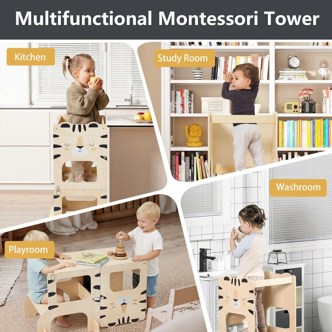 labebe lernturm für Kinder, klappbar Montessori Learning Tower, 3 in 1 lernstuhl Kinder mit Message