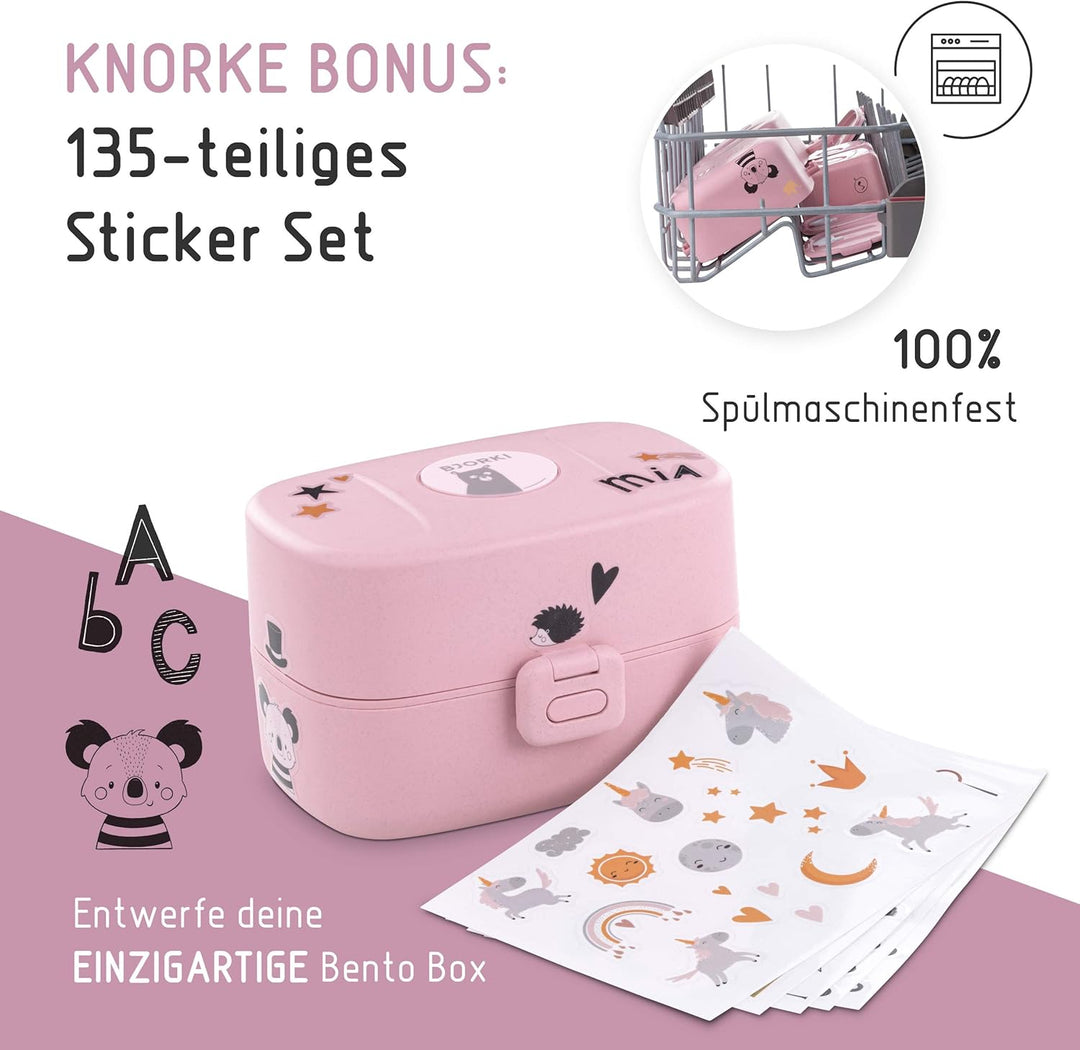 BJORKI® Bento Box für Kinder inkl. BONUS Namensticker - Auslaufsichere Lunchbox mit Fächern - Nachha
