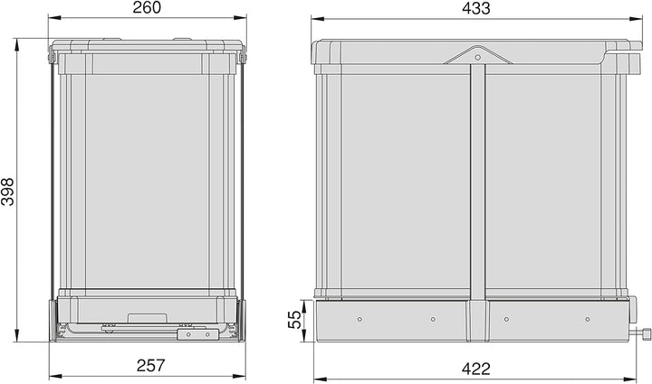 Emuca - Küchenabfallbehälter Recycle Inox, 2 x 12 L, Bodenbefestigung und Handauszug, Edelstahl Inox