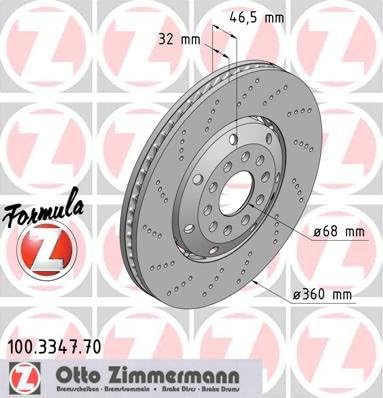 ZIMMERMANN 100.3347.70 Bremse, vorne links, perforiert, Coat Z Formel Z