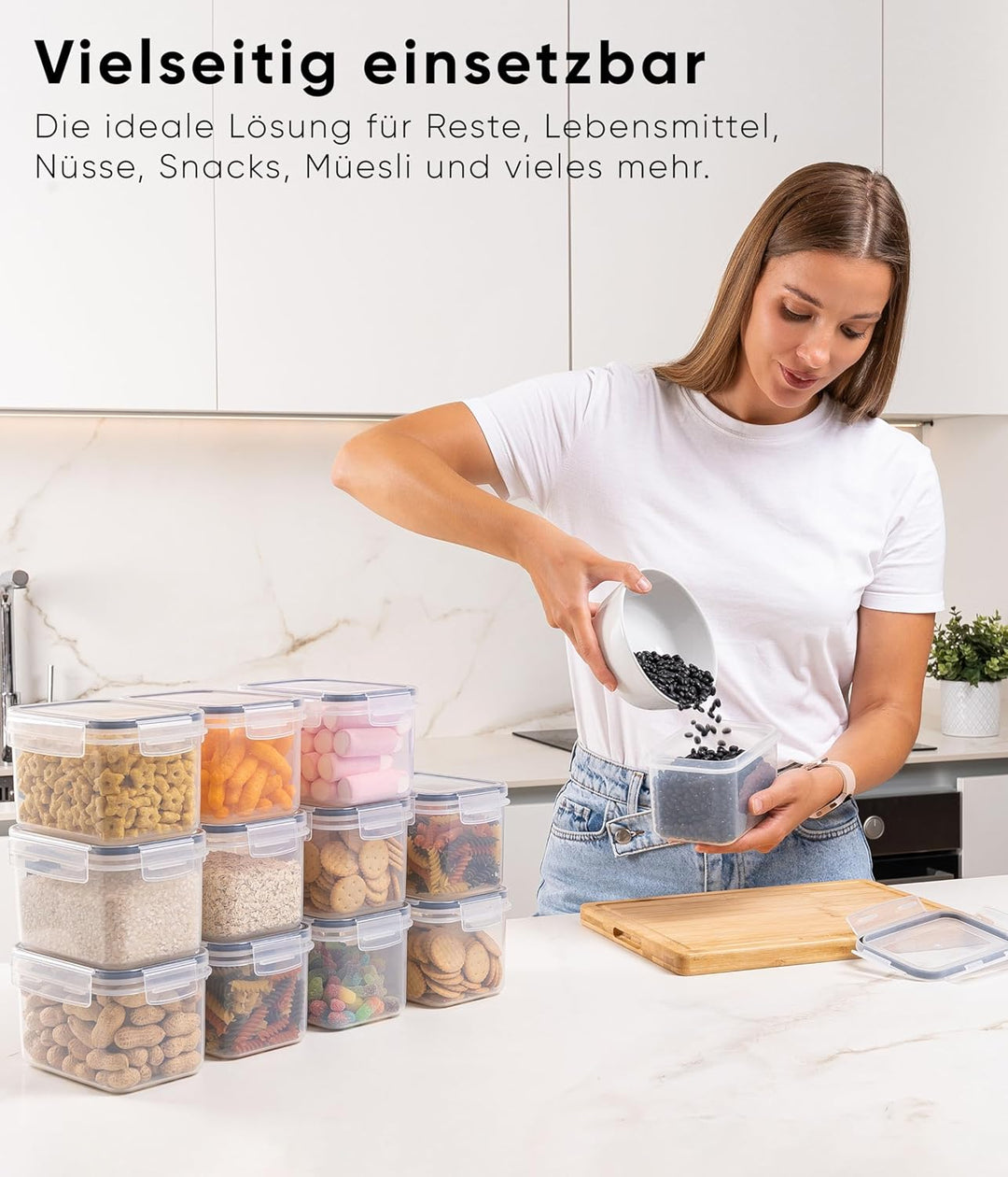 Deco haus® Vorratsdosen mit Deckel Luftdicht [inkl. VORRATSETIKETTEN] - 12er Vorratsbehälter Set - A