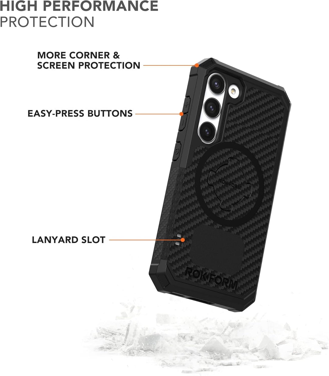 Rokform Galaxy S23 Hülle, Rugged Series, magnetische Hülle mit Drehverschluss, sturzgeprüfte Rüstung