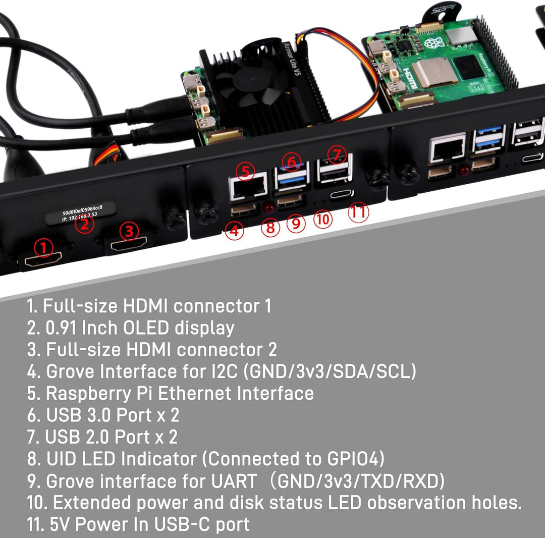 GeeekPi 19 Zoll 1U Rack-Halterung für Raspberry Pi 5, mit 4PCS PCIe auf M.2 NVMe SSD Adaptern, hält
