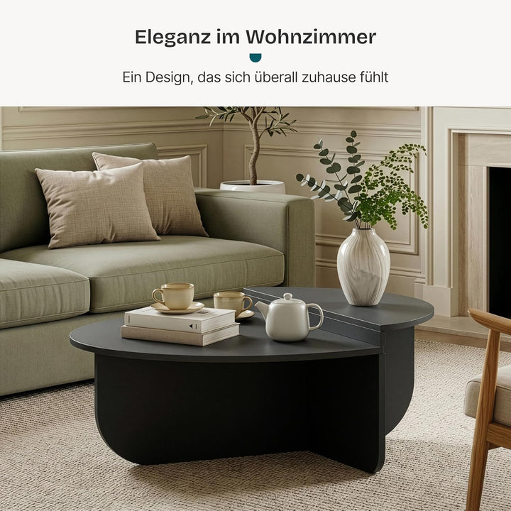 [en.casa] Couchtisch Tondesdaslo Wohnzimmertisch mit doppelter Tischplatte halbrund Beistelltisch 90