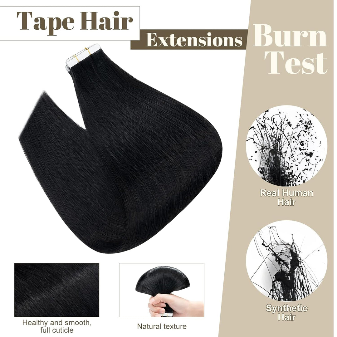 SEGO Tape Extensions Echthaar Haarverlängerung 10 Tressen Klebeband 25g Haarteile 7A Glatt 100% Remy