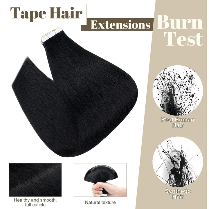 SEGO Tape Extensions Echthaar Haarverlängerung 10 Tressen Klebeband 25g Haarteile 7A Glatt 100% Remy