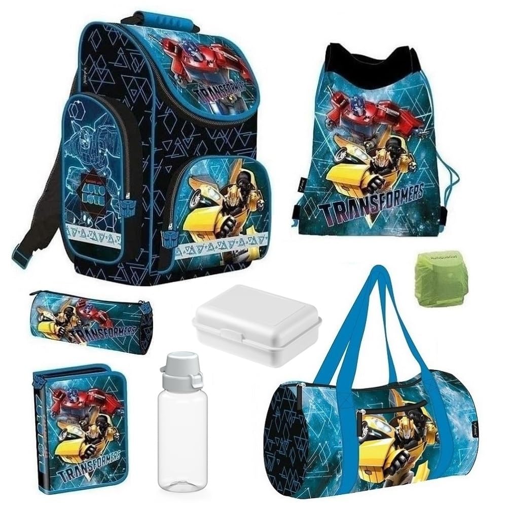 Familando Transformers Schulranzen-Set 8-tlg. | Ranzen 1. Klasse | Schultasche mit Sporttasche | Bla