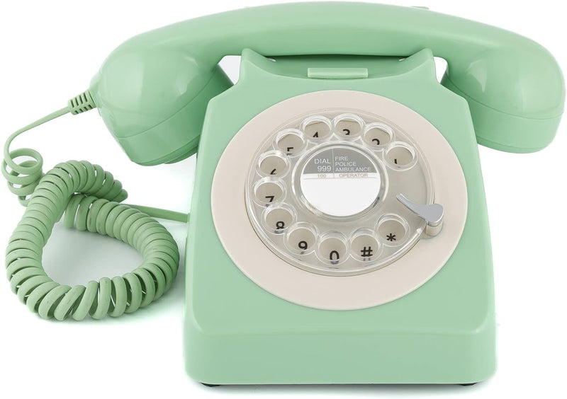 GPO 746ROTARYGREEN Retro Telefon mit Wählscheibe im 70er Jahre Design, Minzgrün