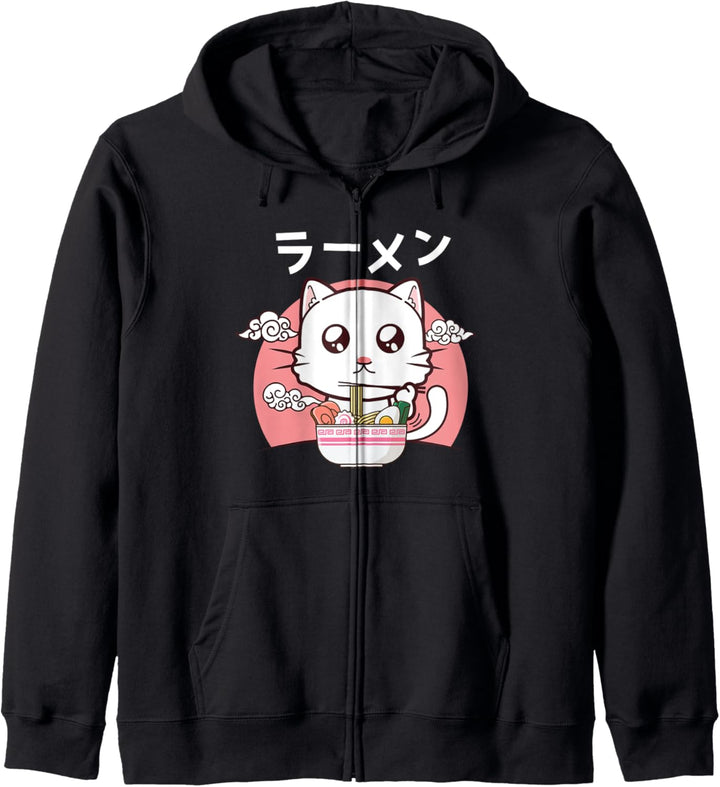 Kawaii cat Japanese Tokyo anime cat eating Ramen Kapuzenjacke