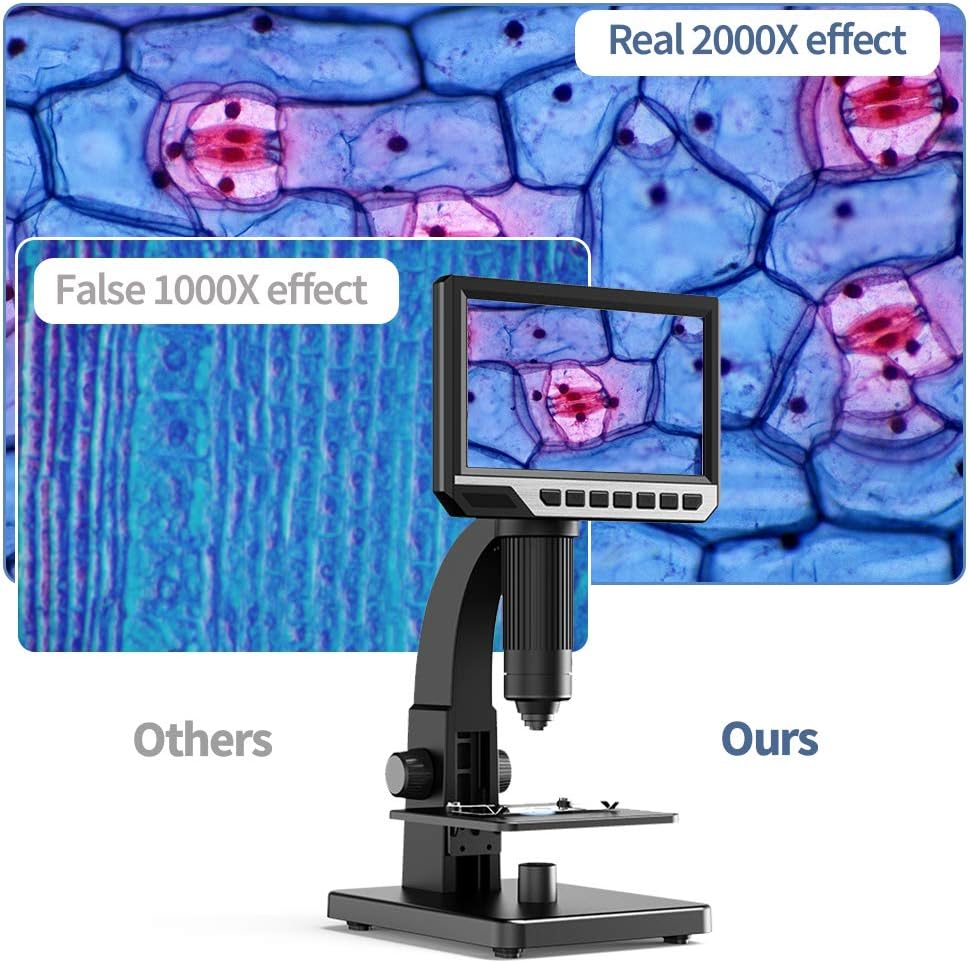 Digitales Mikroskop mit LCD-Display 7 Zoll (17.8 cm) Doppelobjektiv, 500 – 2000 X Kamera mit 12 MP u
