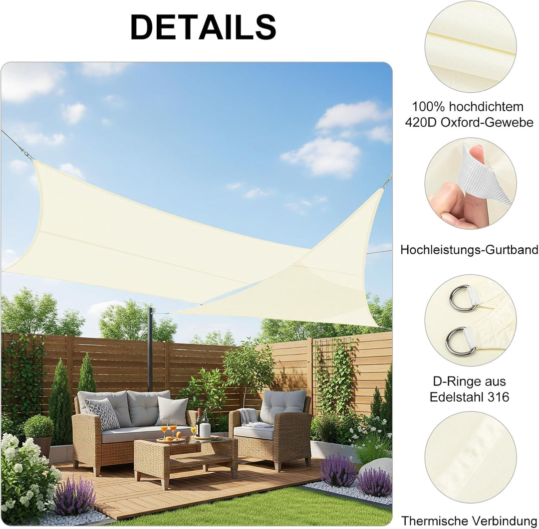 COOL AREA Sonnensegel Wasserdichtes Rechteck 3.5x3.5x3.5m UV-Block Wetterbeständig für Terrasse Gart