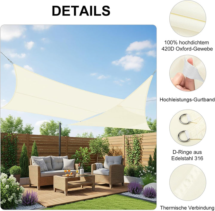 COOL AREA Sonnensegel Wasserdichtes Rechteck 3.5x3.5x3.5m UV-Block Wetterbeständig für Terrasse Gart