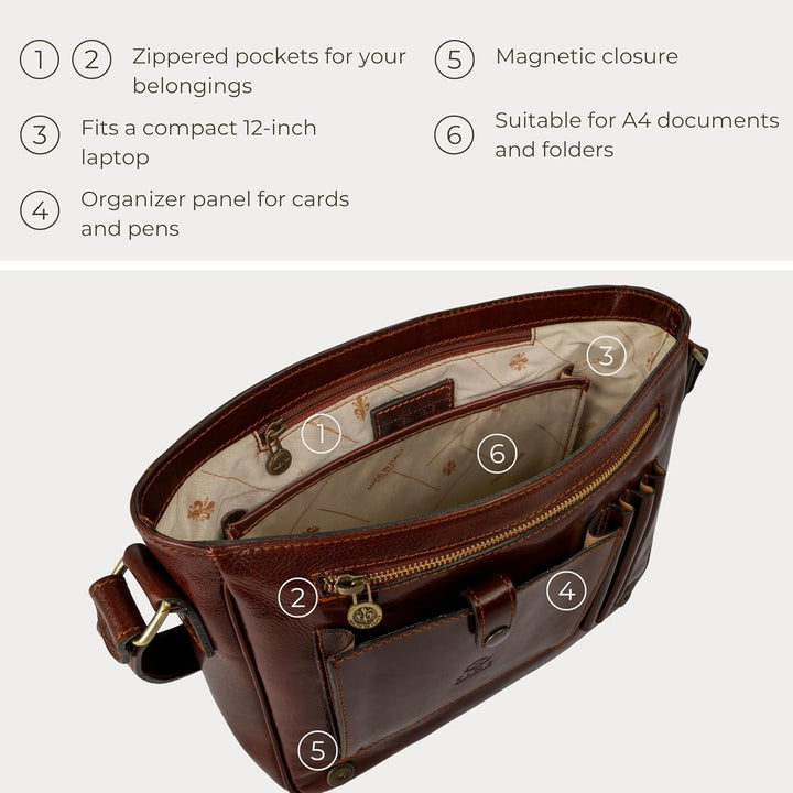 Time Resistance Leder Umhängetasche Herren - Messenger Bags - Arbeitstasche Herren - Elegante Aktent