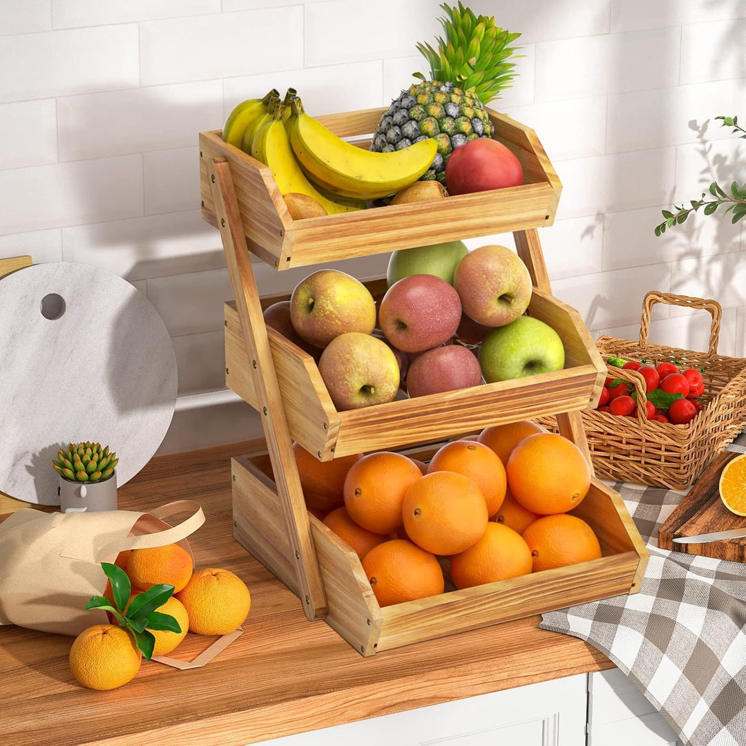 Calm Cozy Obstkorb aus Holz 3 Etagen, Gemüsekorb Obst Etagere, Aufbewahrung Halter für Obst, Kuchen,