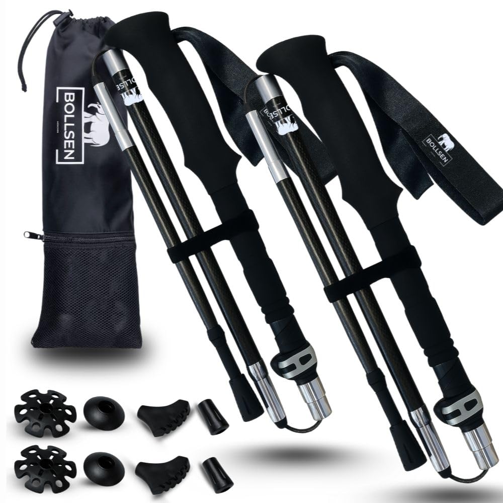 BOLLSEN 3K Carbon Extreme Wanderstöcke klappbar – Ultraleichte Carbon Trekkingstöcke, faltbar & höhe