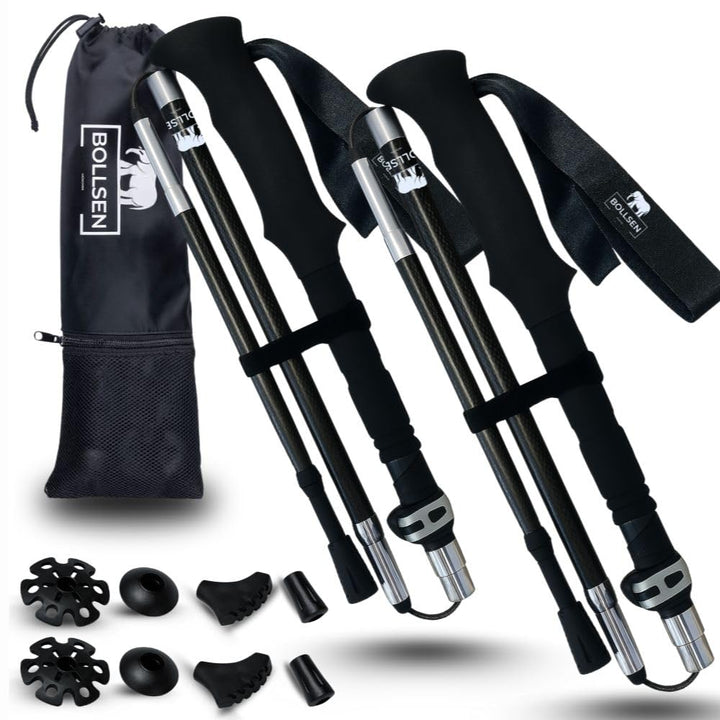 BOLLSEN 3K Carbon Extreme Wanderstöcke klappbar – Ultraleichte Carbon Trekkingstöcke, faltbar & höhe