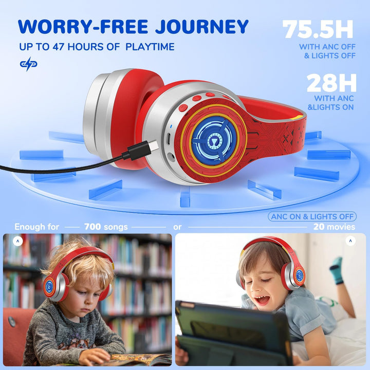 iClever Noise Cancelling Bluetooth Kopfhörer Kinder, LED-Beleuchtung, Bluetooth 6.0, Type-C-Schnella