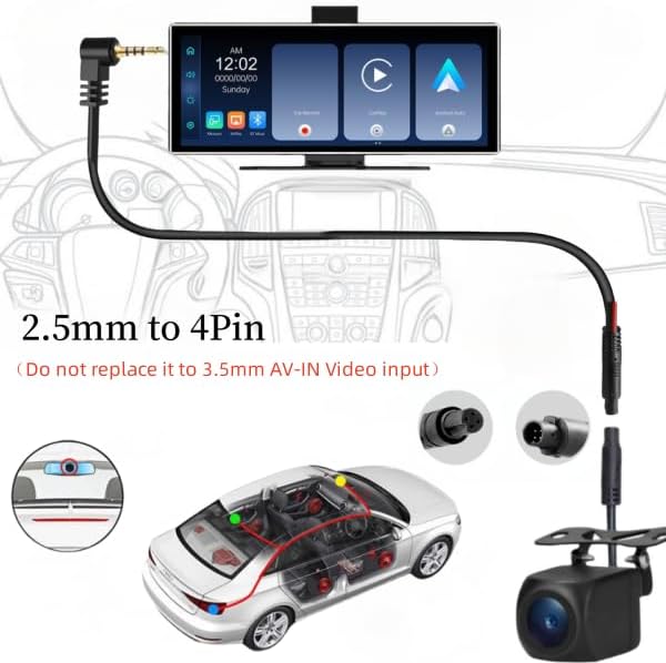 4 Pin Rückfahrkamera für Tragbare Autoradio Carplay 2.5mm Jack Autokamera Unterstützung Spiegelbild