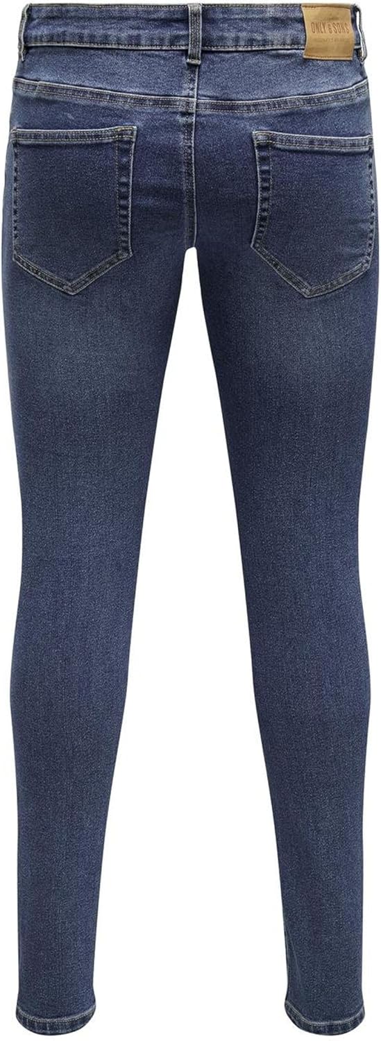 ONLY & SONS Male Skinny Jeans ONSWARP Mittlere Taille Skinny Fit Jeans 31W / 34L Medium Blue Denim,