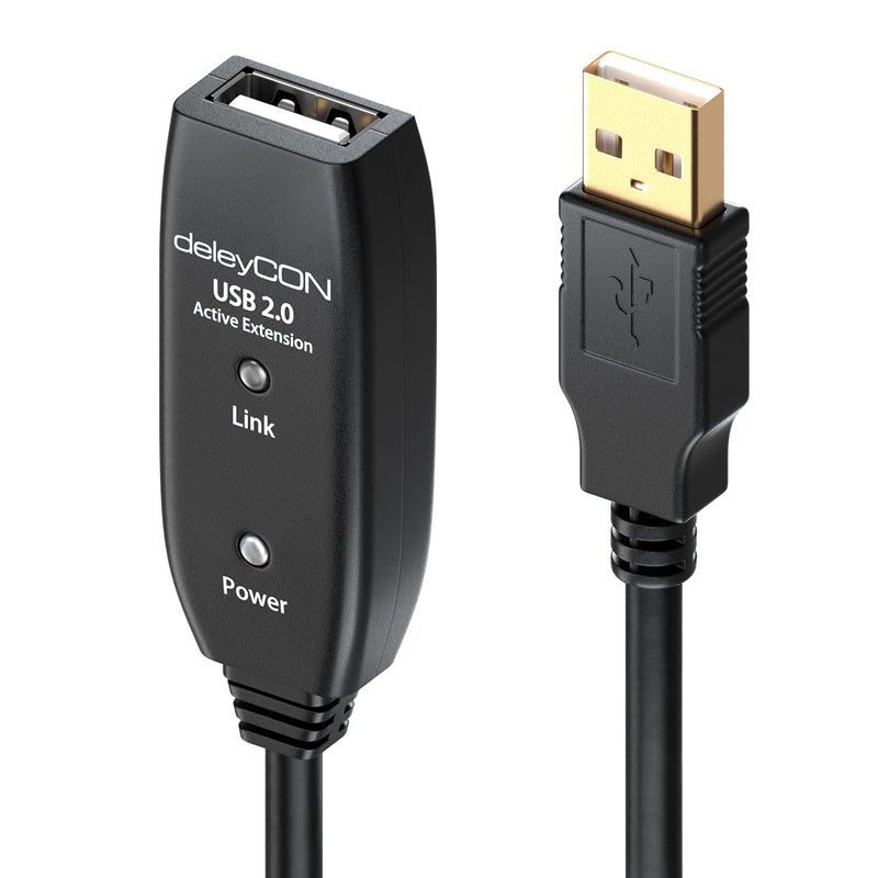 deleyCON 20m USB 2.0 Verlängerungkabel Repeater-Kabel Aktiv mit 2 Signalverstärker Extension Cable U