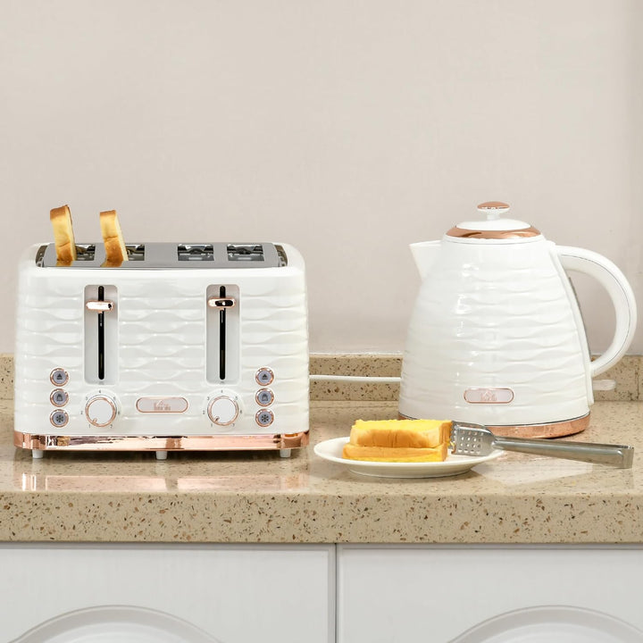 HOMCOM Wasserkocher Toaster Set Frühstück-Set mit 1,7L Wasserkocher, 4 Scheiben Toaster, 2200 W, 7 B