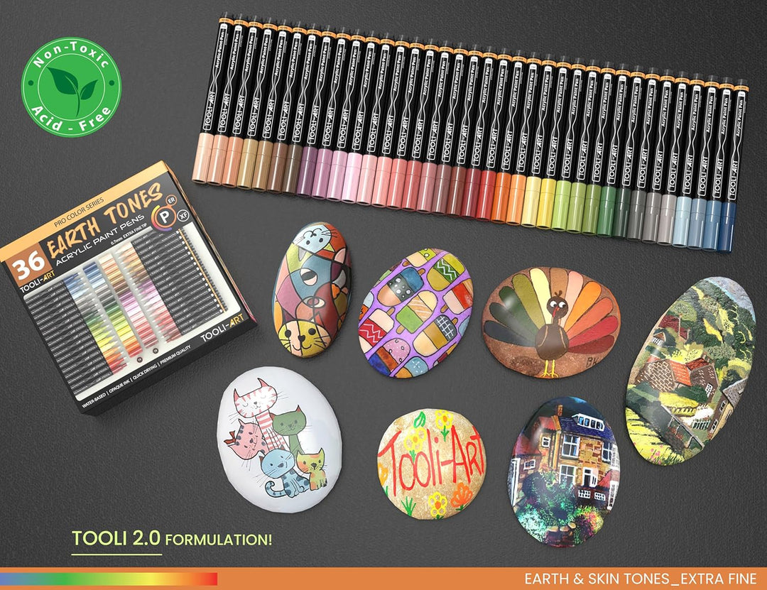 36 Acrylstifte Haut-und Erdton-Marker-Set für Felsmalerei Leinwand Tassen Glas Kunststoff Holz Metal