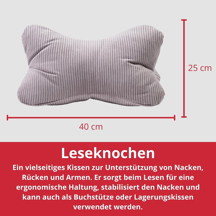 liebling Cord Lesekissen für Bett und Sofa, Bücherkissen, Lesehilfe, 40x25 cm, Leseknochen, Serie Ve