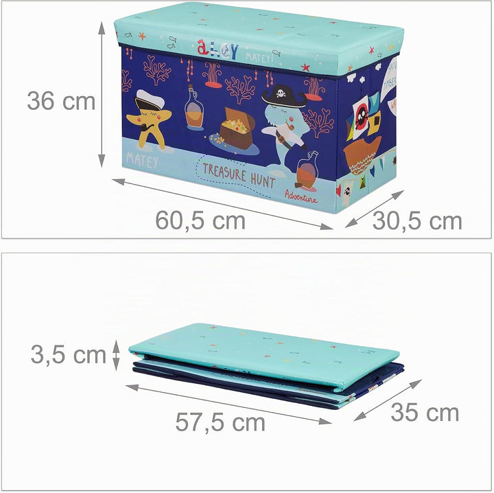 Relaxdays Sitzbox Kinder, Faltbare Aufbewahrungsbox mit Stauraum, Deckel, Motiv, Jungen &amp; Mädchen, 5
