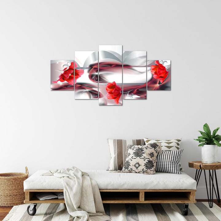 Runa Art Bild Wohnzimmer Schlafzimmer Blumen Tulpen 5 Teilig Abstrakt Grau Rot Wandbilder auf Vlies