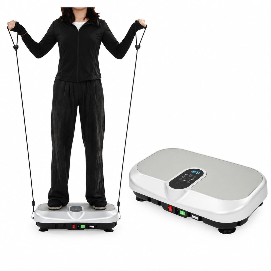 Vibrationsplatte mit Zugseilen Bluetooth Heizung Fitnessgerät