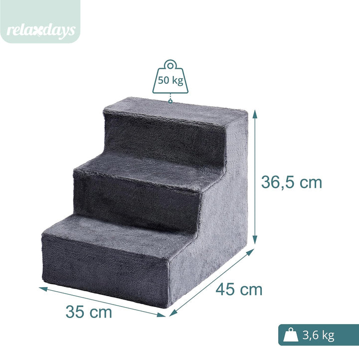 Relaxdays Hundetreppe, 3 Stufen, HxBxT: 36,5 x 35 x 45 cm, 50 kg, Abnehmbarer Stoffbezug, Hunderampe