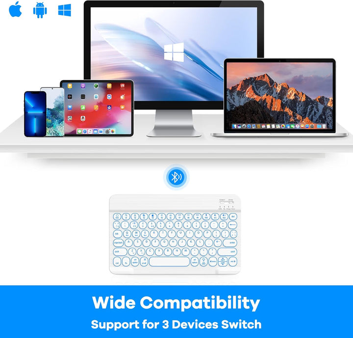 HUOBAO Kabellose Bluetooth-Tastatur, Multi-Geräte-Tastatur mit Hintergrundbeleuchtung für iPad, iPho