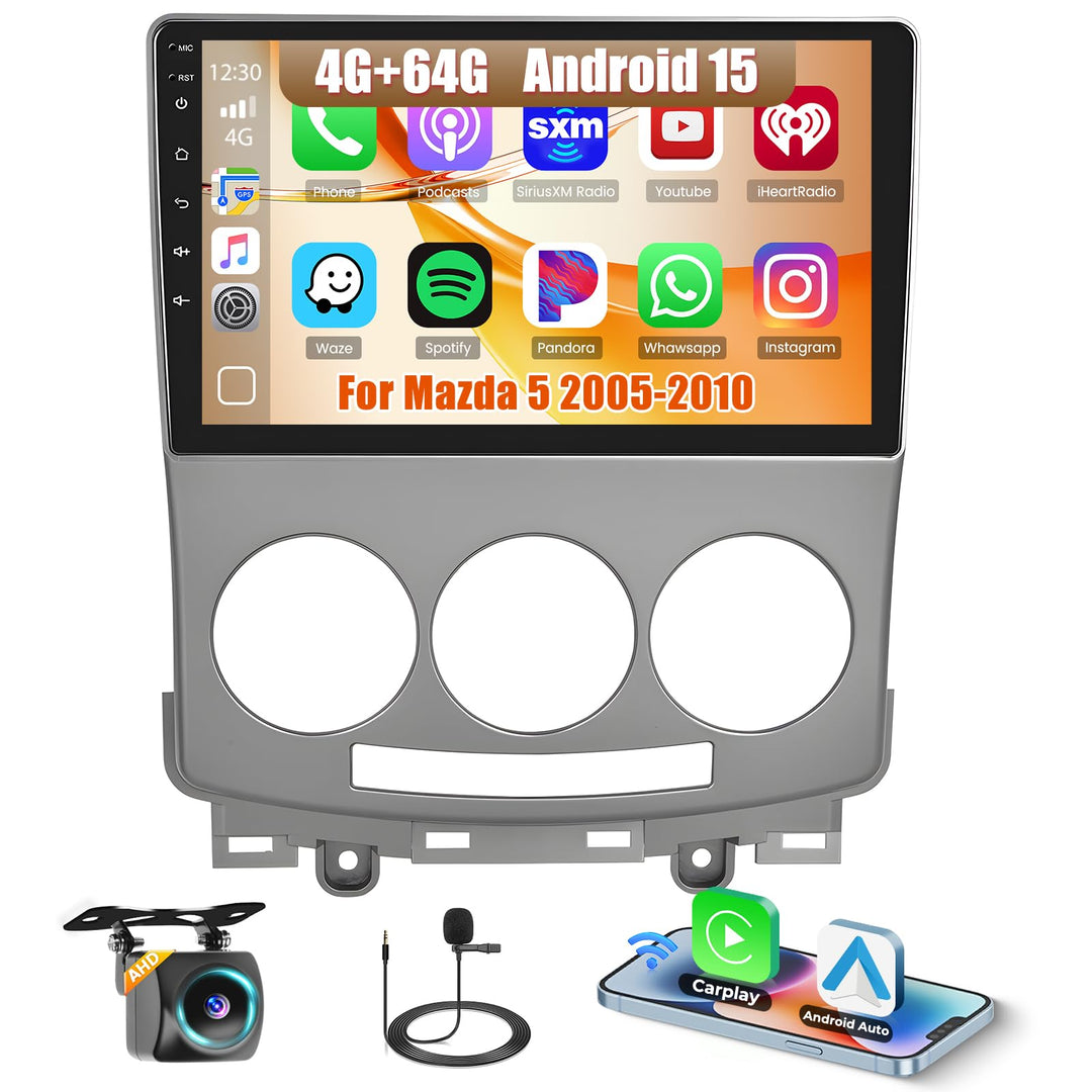 Inefala 4G+64G Android 15 Autoradio für Mazda 5 2005-2010 mit Wireless CarPlay Android Auto, 9" Touc