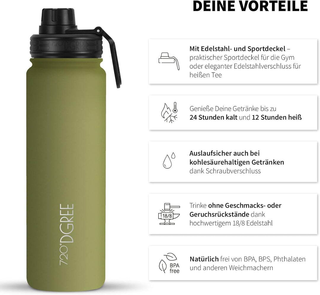 720°DGREE Edelstahl Trinkflasche “noLimit” – 710ml - Auslaufsicher, Kohlensäure geeignet, BPA-Frei -