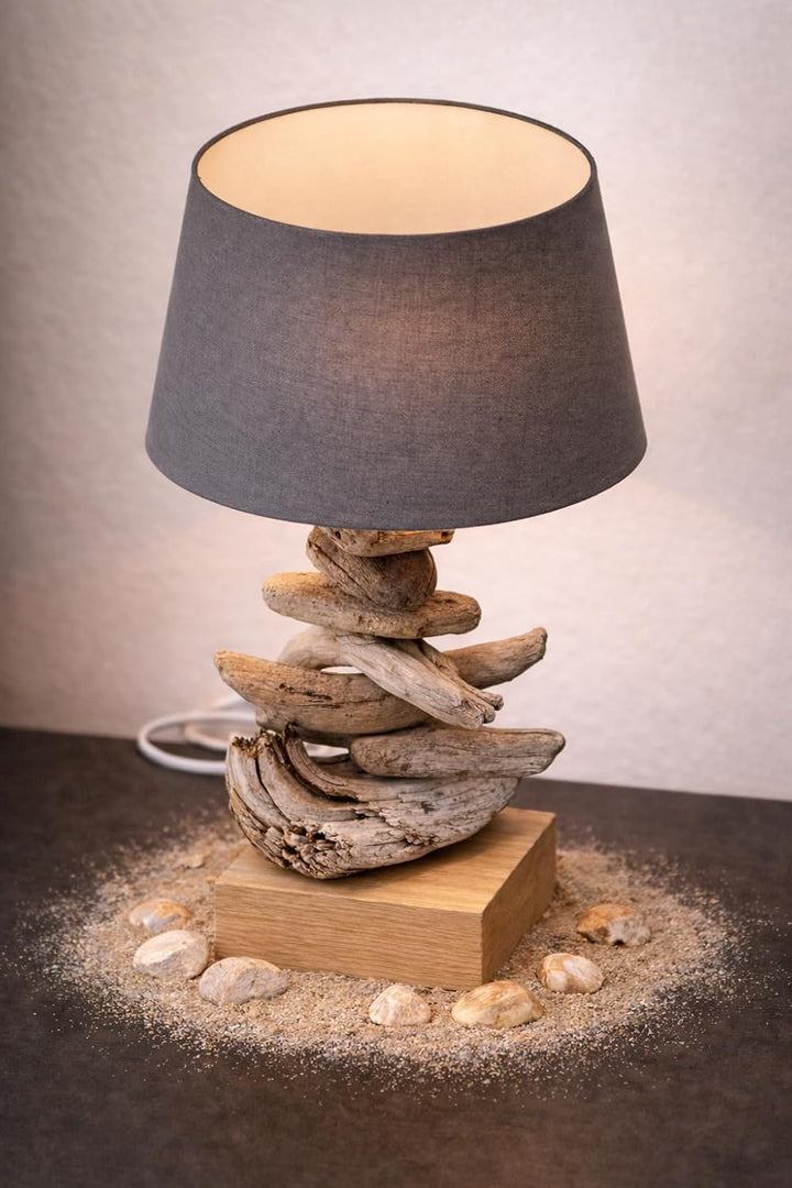 Handgefertigte Tischleuchte/Tischlampe aus Treibholz (Lampenschirm anthrazit), Lampenschirm anthrazi