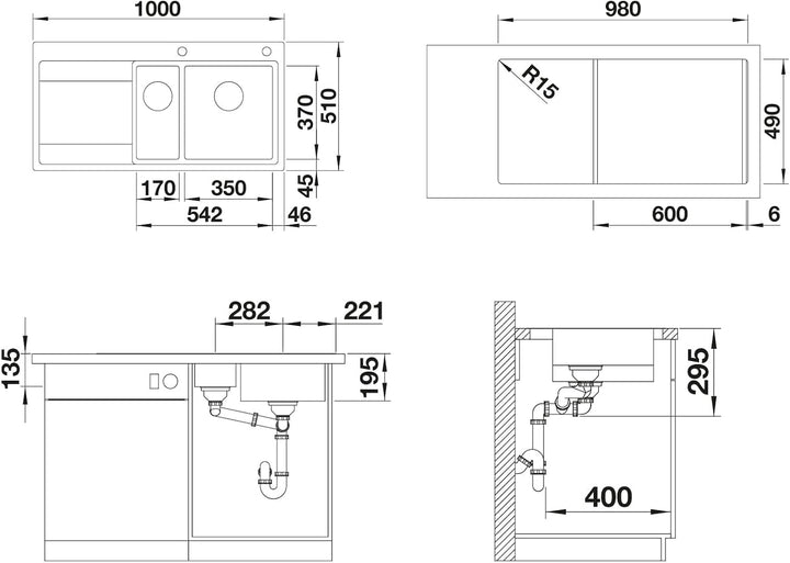 BLANCO DIVON II 6 S-IF | Edelstahl | Einbauart: Einbau von Oben & Flächenbündig | Hauptbecken links