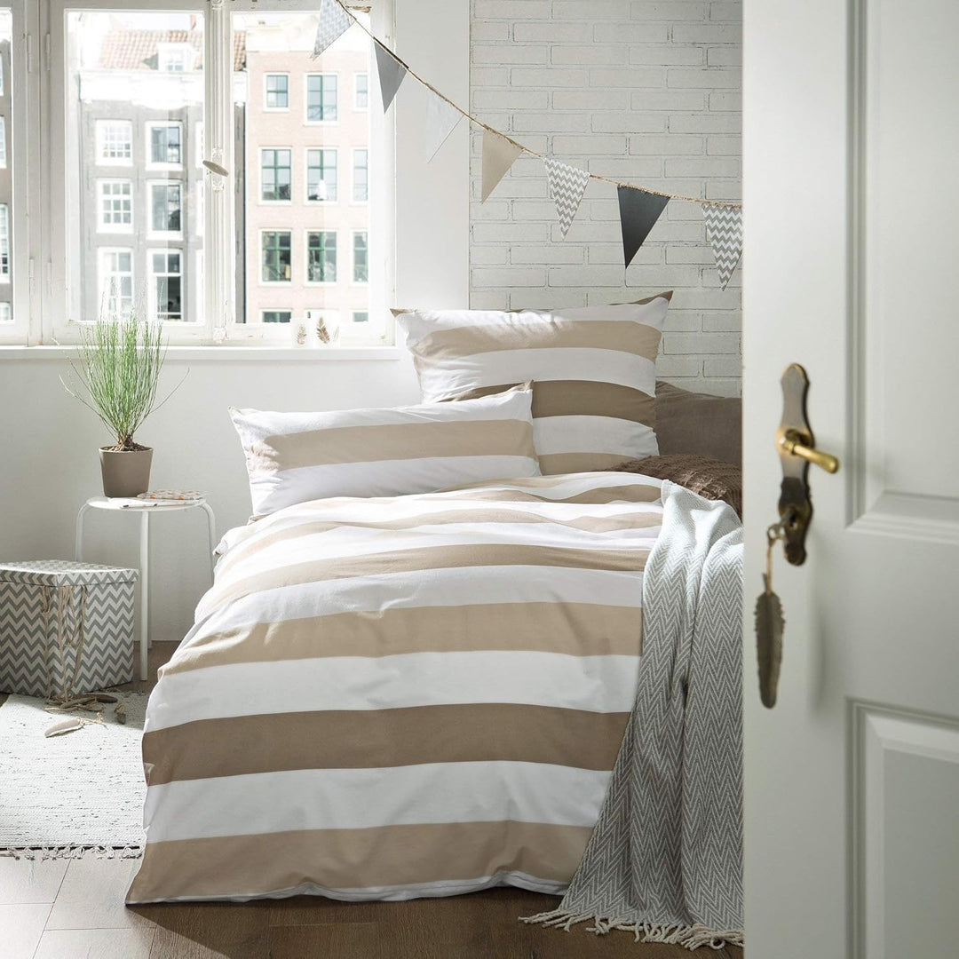 REDBEST Renforcé Bettwäsche-Set - mit Reissverschluss - atmungsaktiv, strapazierstark - Taupe-beige-