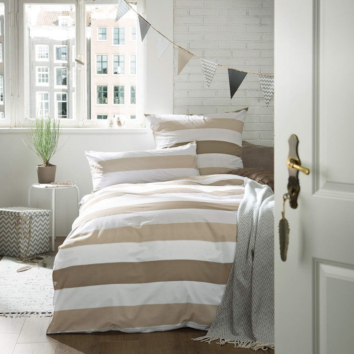 REDBEST Renforcé Bettwäsche-Set - mit Reissverschluss - atmungsaktiv, strapazierstark - Taupe-beige-