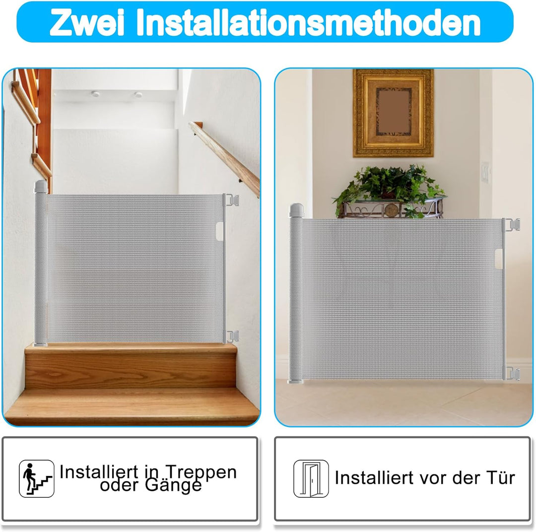 Treppenschutzgitter 0-150cm (Grau)– Ausziehbar mit Doppelverriegelung, GS/TÜV-geprüftes Türgitter fü