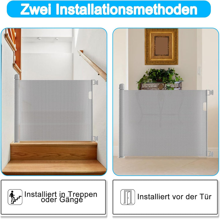 Treppenschutzgitter 0-150cm (Grau)– Ausziehbar mit Doppelverriegelung, GS/TÜV-geprüftes Türgitter fü