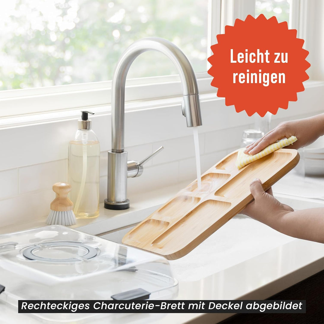 Chef Pomodoro Rundes Charcuterie Board mit Deckel (34 cm) – tragbares Käsebrett, Käseplatte, Holzpla