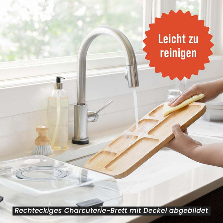 Chef Pomodoro Rundes Charcuterie Board mit Deckel (34 cm) – tragbares Käsebrett, Käseplatte, Holzpla