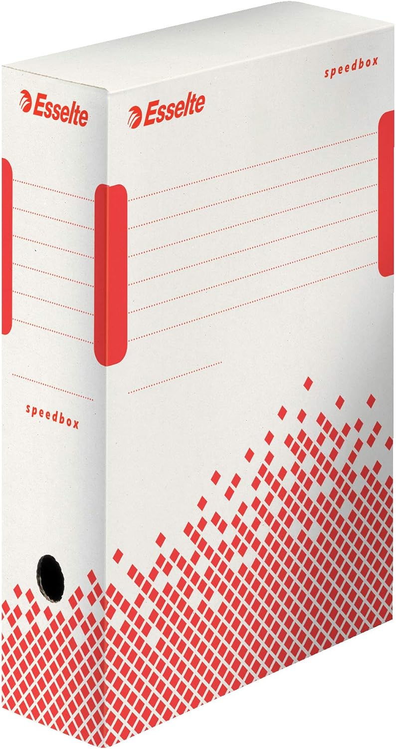Esselte Speedbox Archivschachtel, 25 Archiv-Boxen mit automatischem Rücken 150 mm weiss, 150 mm