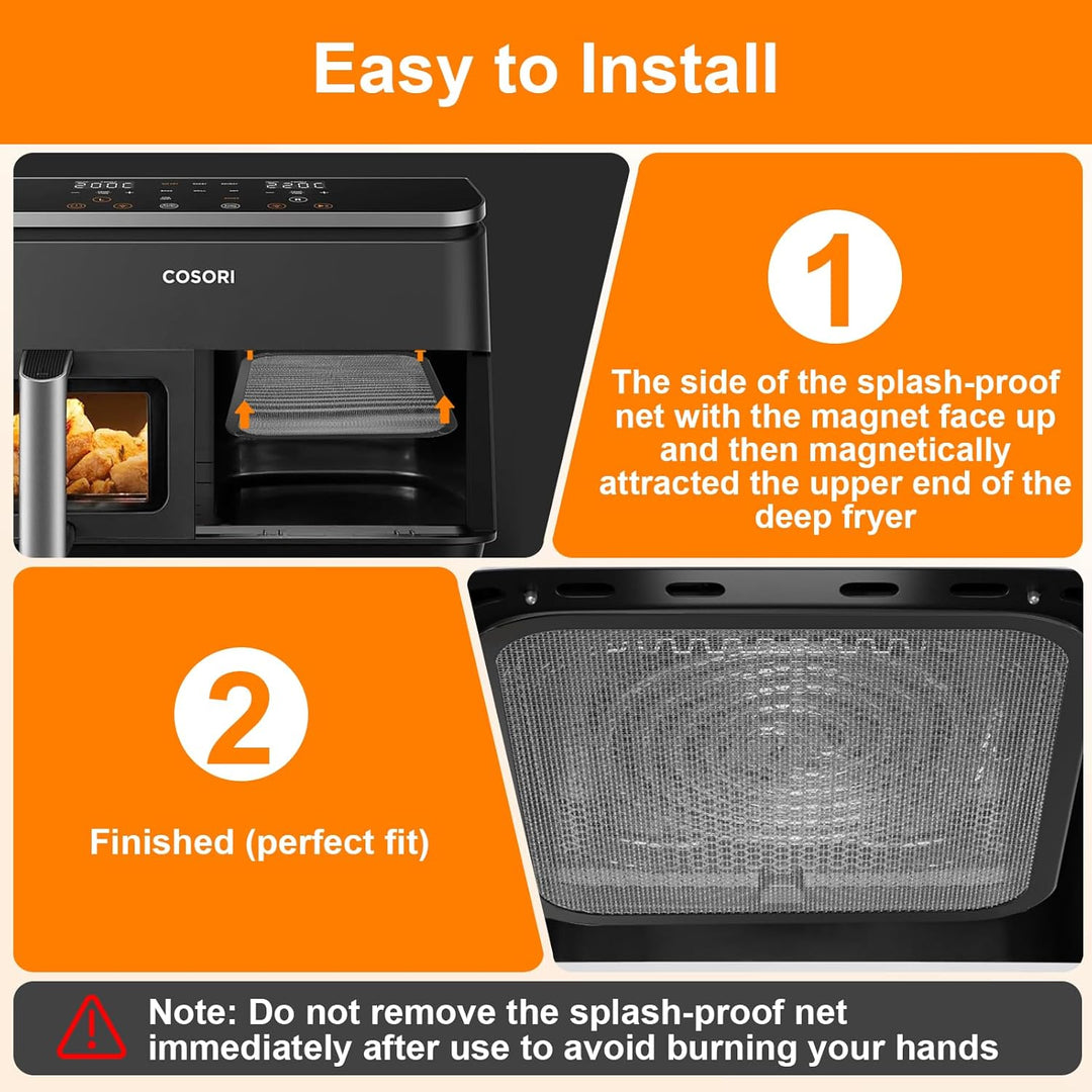Edelstahl Spritzschutz Feinmaschiger Fettspritzschutz für Cosori Airfryer 8,5L/ Dual Blaze TwinFry 1