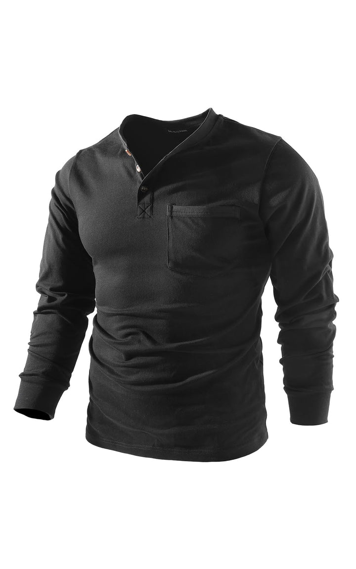 Mr.Stream Herren Henley Shirt Longsleeve Langarmshirt Männer DREI Taste Knopfleiste Baumwolle Beiläu