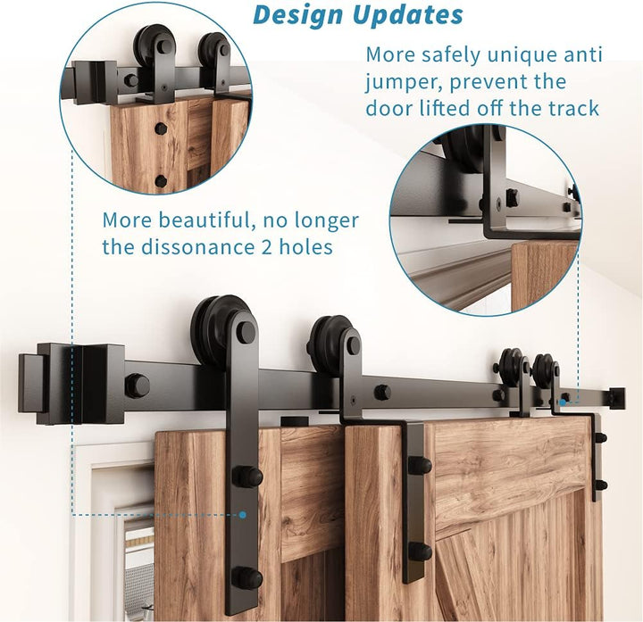 WINSOON 200CM/6.6FT Schiebetür Komplettset Bypass Doppeltür Schiebetürschiene Schiebetür, Schwarz Sc