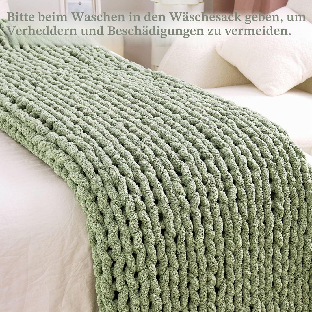 Admitrack Grobstrick-Decke, Überwurf, 100% Handgestrickte Chenille-Überwurfdecke für Sofa und Heimde
