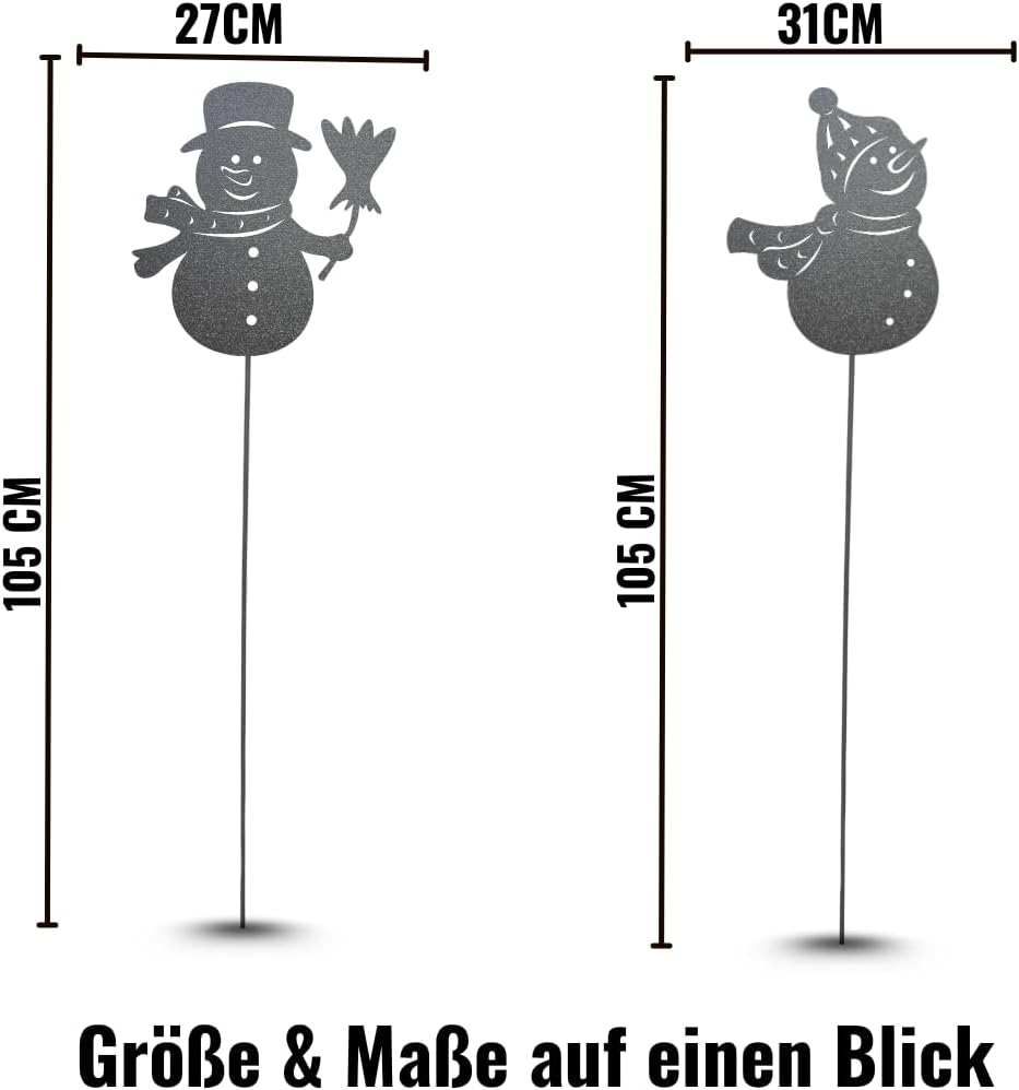Terma Stahldesign Schneemann Set 105 cm Grau Gartenstecker Metall XXL Winterdeko grau pulverbeschich