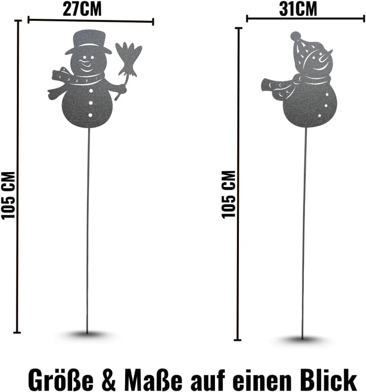 Terma Stahldesign Schneemann Set 105 cm Grau Gartenstecker Metall XXL Winterdeko grau pulverbeschich